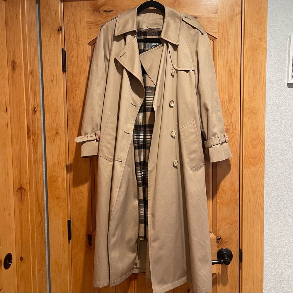 Vintage London Fog Midi Length Double Breasted Trench Coat matching Scarf Sz  8P